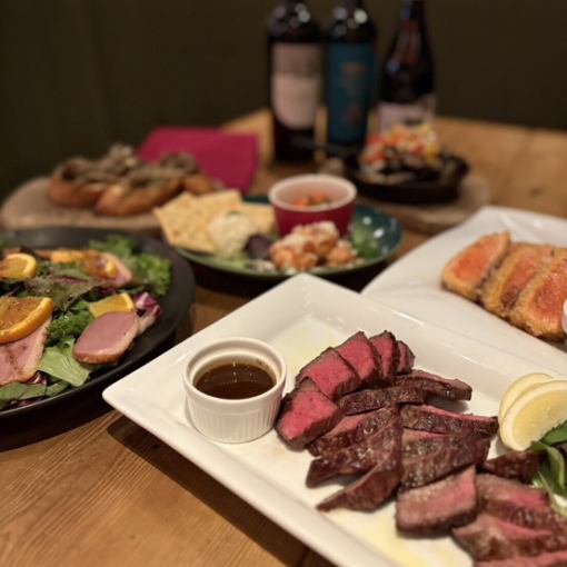 【日～木限定 180分飲み放題付き】サーモンのレアカツと十勝鹿追牛ランプコース 6000円