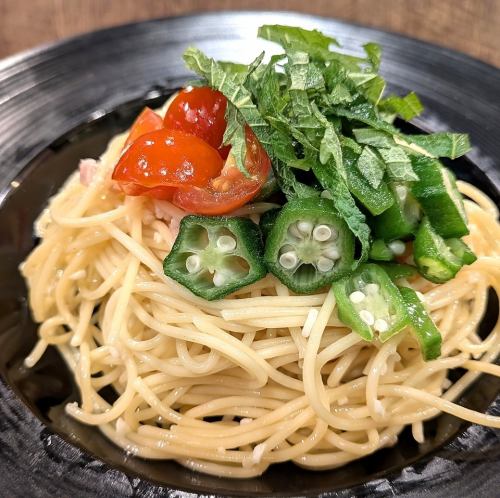 オクラと青しその冷製パスタ