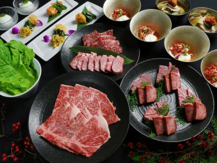 【雅(みやび)コース】ユッケ、特撰塩焼肉、特撰赤身肉、ハラミなど全8品 飲み放題付10,000円込々
