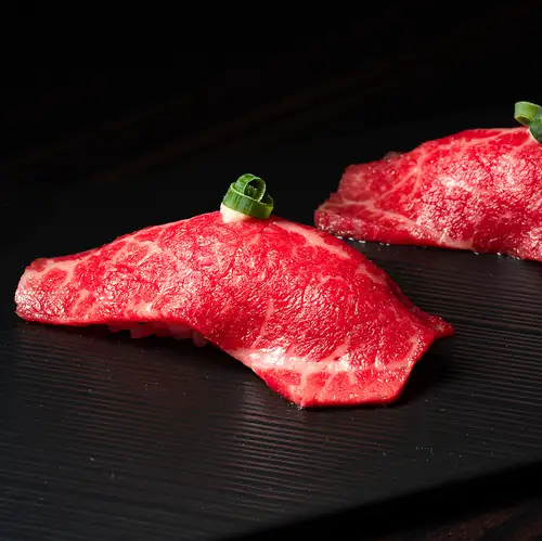 Wagyu beef “raw” sushi