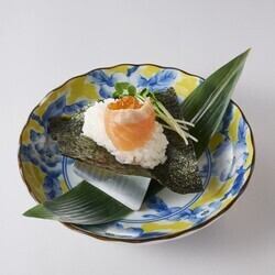 Salmon and salmon roe hand-rolled hot dog