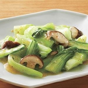 Stir-fried shiitake mushrooms and bok choy