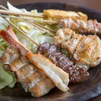 【人气商品！】蔬菜、海鲜、肉类9种惠比寿串烧套餐2000日元（含税）