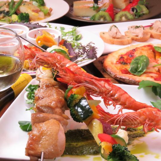 【歓送迎会に♪飲み放題コース】圧巻イタリアン串がメイン★飲み放題120分付7品コース 4000円