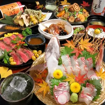 【가을 맛】 도미의 모습 구조 & 쇠고기 로스 스테이크 첨부! 120분 음료 무제한+8품