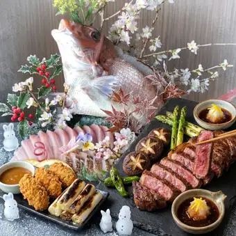 [Enjoy Autumn] Whole sea bream sashimi platter & Wagyu beef steak! 120-minute all-you-can-drink + 10 dishes 7000 → 6000 yen (tax included)