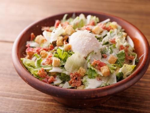 Caesar salad with bacon and soft-boiled egg