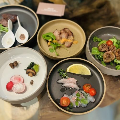 【90分飲み放題付】無農薬野菜と牛肉・魚料理を満喫♪全7品付★プレミアムコース11000円(税込)