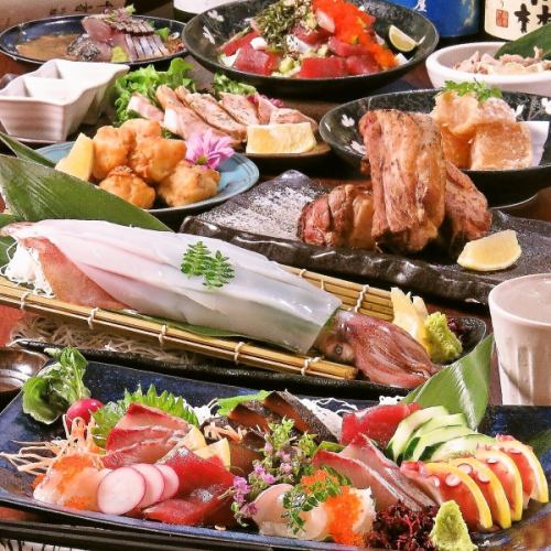 《2.5 hours all-you-can-drink》11 dishes including live squid sashimi, choice of motsunabe, green onion shabu-shabu, beef sirloin, etc. for 5,500 yen