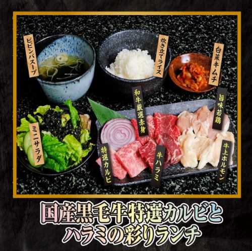 ■国産黒毛牛特選カルビとハラミの彩りランチ