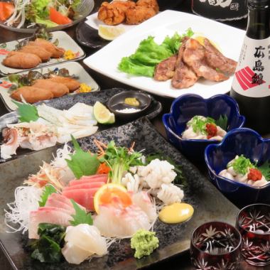 推荐人气☆9道菜的宴会套餐！包含生鱼片、天妇罗、手工杏仁豆腐等无限畅饮。