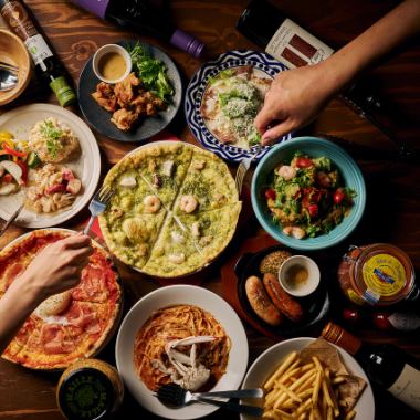 【イタリアンコース】120分飲み放題付！ピザやポテト、唐揚げなど人気メニュー全10品★3500円