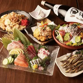 【12周年記念感謝2h生ビール付飲放題】鮮魚と九州料理『山吹-ヤマブキ-コース』4500円⇒3500円
