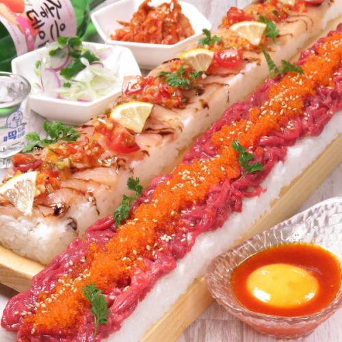 Meat sushi (beef tan yukhoe meat sushi / homemade prosciutto ham sushi / Japanese beef roast beef sushi / lemon salt yukhoe meat sushi)