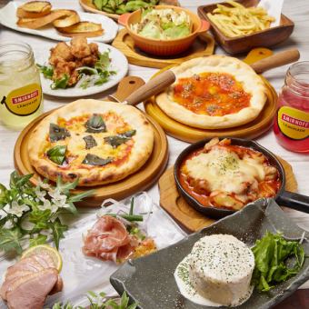 150種標準無限量吃喝 4,000日元 ⇒ 3,000日圓/窯烤披薩、養蓮雞等