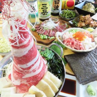 【套餐A】推荐肉锅、本店新名品“花火寿司”、鲣鱼等仅7道菜品⇒4000日元