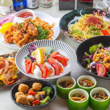 【3小時暢飲】僅限週日至週四! 6道菜“風月套餐”,包含當地特色雞肉天婦羅和三玄豬肉蔬菜捲,僅需3000日元。