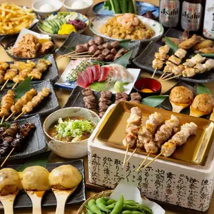 【新宿烤鸡串！含生啤】10 串精选烤鸡串！鸟苑豪华套餐 - 17 道菜 + 高级畅饮