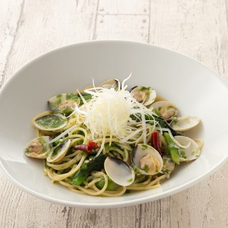 姫蛤と菜の花の生海苔ペペロンチーノ