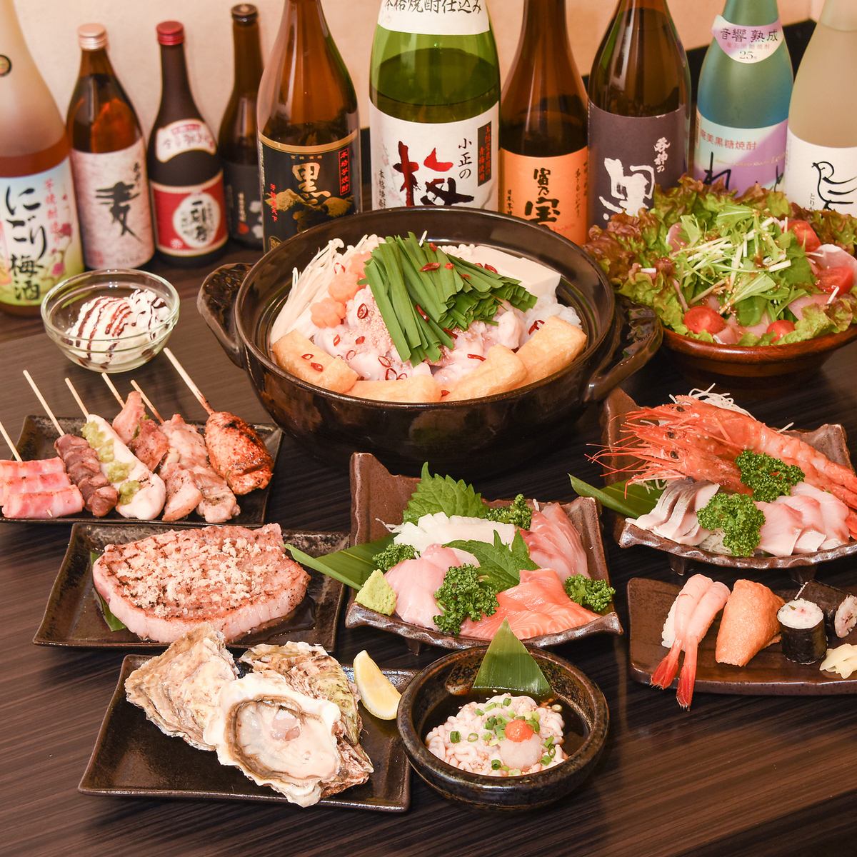 極上霜降り馬刺しと厳選食材を炭火焼で☆大人気飲み放題付きコース料理で宴会も◎