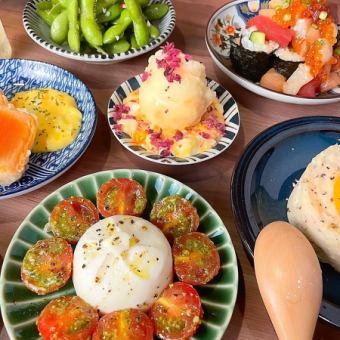 [For birthdays, girls' nights out, anniversaries] 2 hours of all-you-can-drink included Ajillo, 5 types of popular tempura, and 10 dessert items