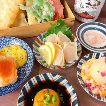 [2 hours all-you-can-drink included] Tongue shabu-shabu as the main dish! 3 types of appetizers, 3 types of tempura including negitoro roll tempura, final course, and dessert - a total of 9 dishes