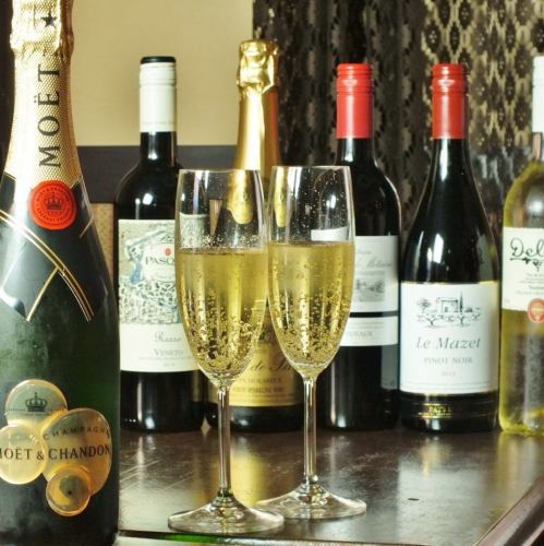 Abundant wine and champagne