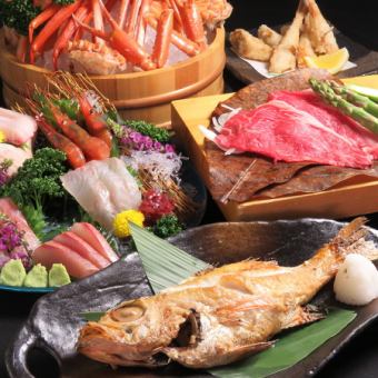 Early summer luxury course * 9 dishes only [Red snow crab from Sado, 5 kinds of sashimi directly shipped from Sado, red sea bream and asparagus tempura, etc.]