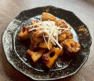 蓮根の粒マスタード焦がししょう油炒め