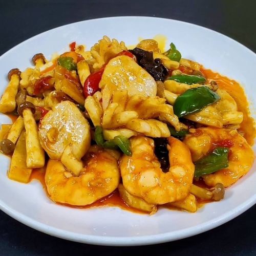 Three Kinds of Seafood Pickled Chili Stir Fry