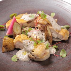 広島熟成鶏のロースト、トリュフ風味のクリームソース