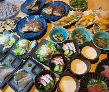 ≪国産黒毛和牛たたきと天ぷら盛り合わせ等≫全11品+150分[飲放]⇒6500円