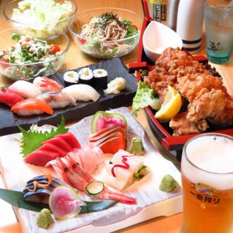 【含握寿司的全套4,000日元套餐】★含生啤酒的无限畅饮！Rin自制的zangi无限畅饮★