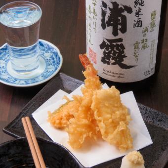 【下午3:00～晚上7:00限定】天婦羅3片×牡蠣×2飲料小飲套餐★1,980日圓（含稅）