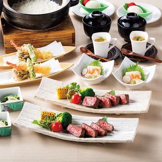 [HANA-] Dinner of Japanese black beef steak and clay pot rice <8 dishes in total> 5,000 yen