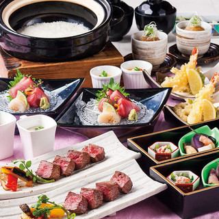 [Individual platter meal]〈Sannoto〉Full course Japanese meal featuring real tuna, Japanese black beef, and fugu, etc. Dishes only 7,000 yen