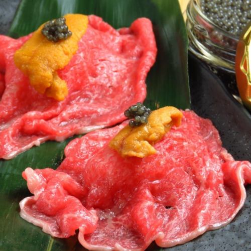 ● 고기 초밥 시작했습니다! 캐비어 · 아무리 호화스러운 고기 초밥과 3 종류의 고기 초밥을 즐길 수 있습니다!