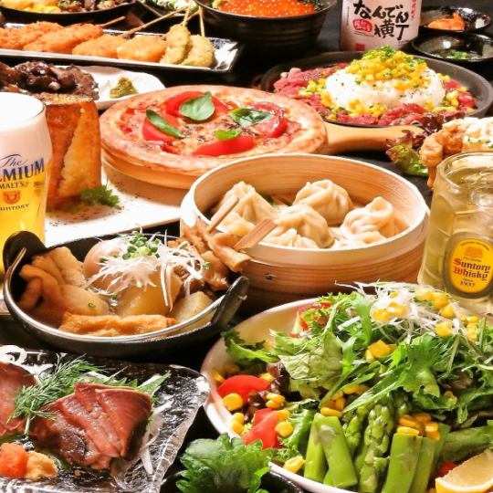 约170种标准和流行的居酒屋菜单项目。饮食计划：周日至周四3,700日元，周五、周六和节假日前几天3,900日元。
