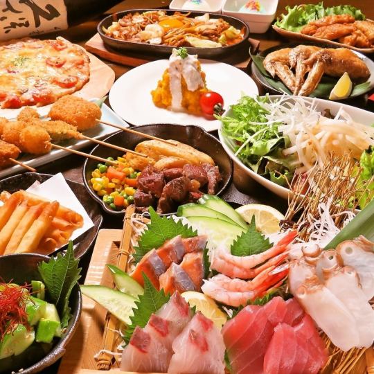 約170種標準和流行的居酒屋菜單項目。飲食計劃：週日至週四3,700日元，週五、週六和節假日前幾天3,900日元。