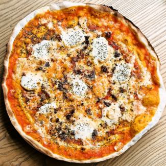 Scamorza cheese and herb-scented anchovy pizza