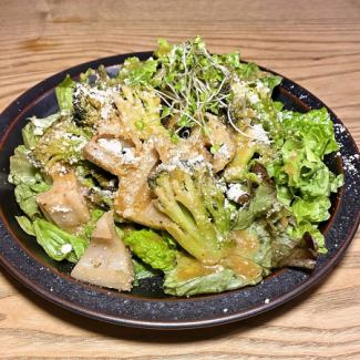 Lotus root and broccoli aglio e olio salad