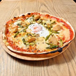 Parmesan cheese, asparagus and bamboo shoot pizza