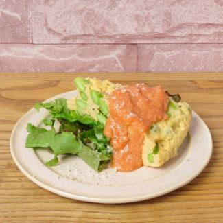 枝豆のサマーフリッタータ、明太クリームをまとって
