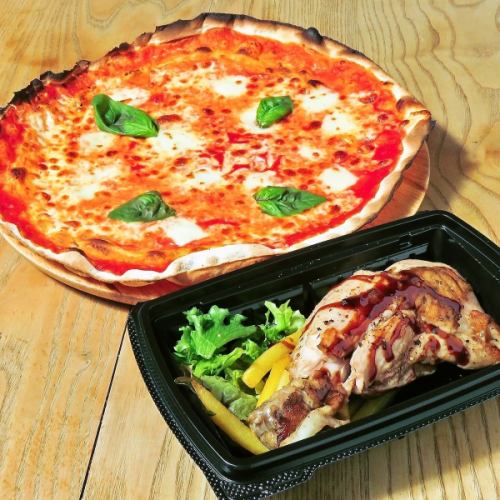 [Limited to December 23rd (Tue) - 25th (Thu)] Yoshida Farm Caciocavallo Margherita Pizza x Bone-in Roast Chicken