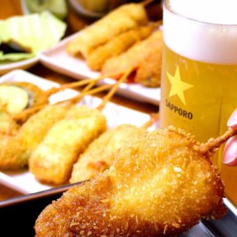 [Weekdays only A course/All-you-can-eat + All-you-can-drink 120 minutes] All-you-can-eat 24 types of kushikatsu + 20 side menu items