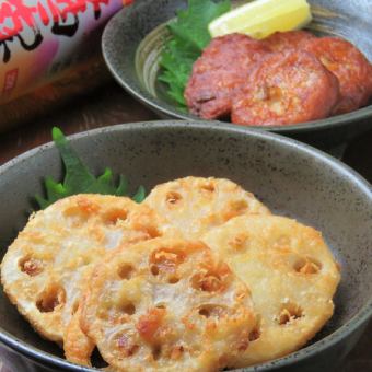 Fried lotus root stuffed with meat/crunchy fried burdock