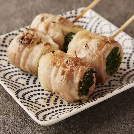 【野菜巻き串】ミニトマト、長ネギ、エリンギ、うずら、エリンギ、長芋、アスパラ、梅紫蘇、おくら 各