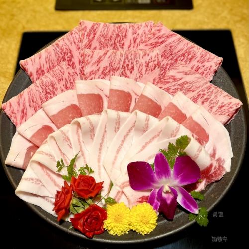 冲绳阿古猪肉和上等宫崎牛的涮涮锅！