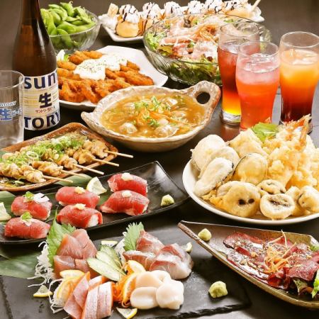 【忘年会/２H飲み放題付】黒毛和牛の肉寿司や天ぷら・お造り等『忘新年会コース』全10品5000円