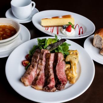 [LUNCH] Steak lunch of Kyoto meat and Kyoto vegetables (all 4 items) with dessert and after-meal drink